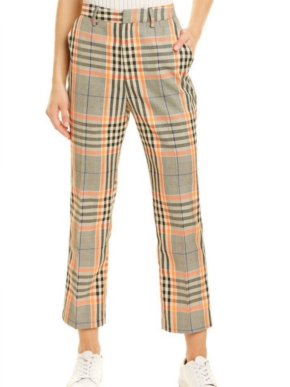 GREY LAB Gray and Orange Plaid Trousers sz small
